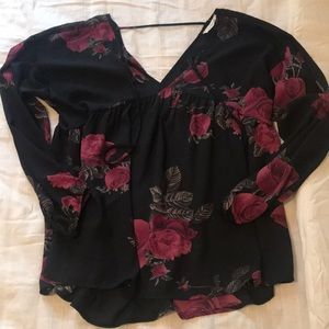 Black/Burgundy Rose - Blouse - Size Small